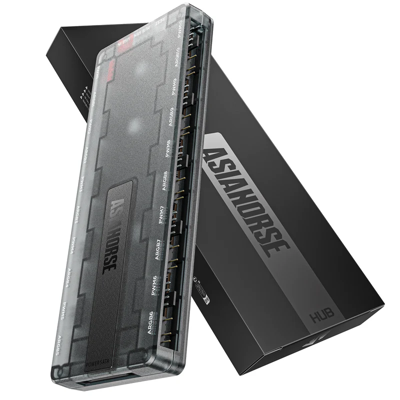 asiahorse Hub PWM Fan Software, 10-Port PC Fan Controller for 5V ARGB and PWM Fans, SATA Powered