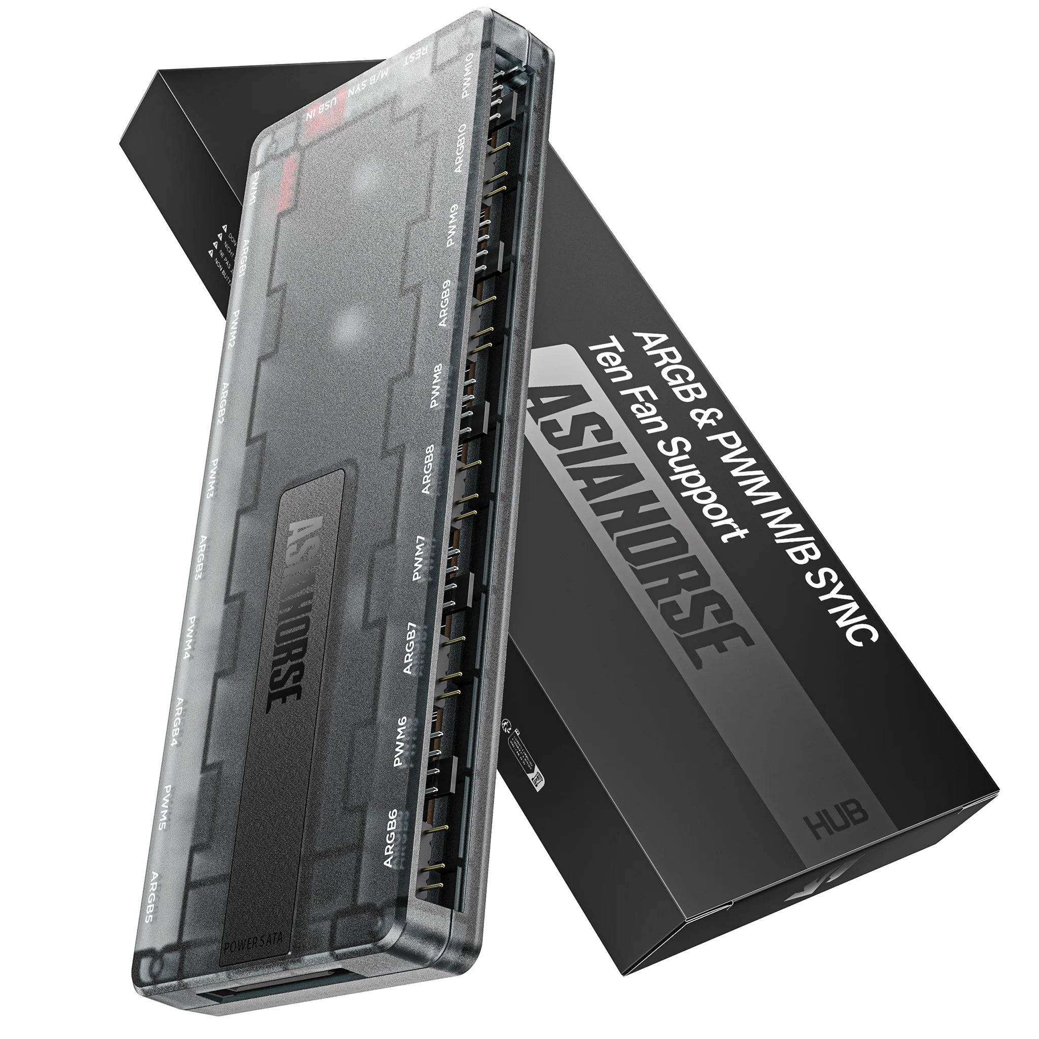 asiahorse Hub PWM Fan Software, 10-Port PC Fan Controller for 5V ARGB and PWM Fans, SATA Powered