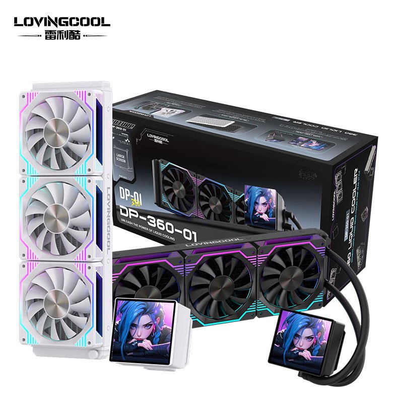 LOVINGCOOL 360mm ARGB Liquid Cooler BIG DIY Video Display GIF white