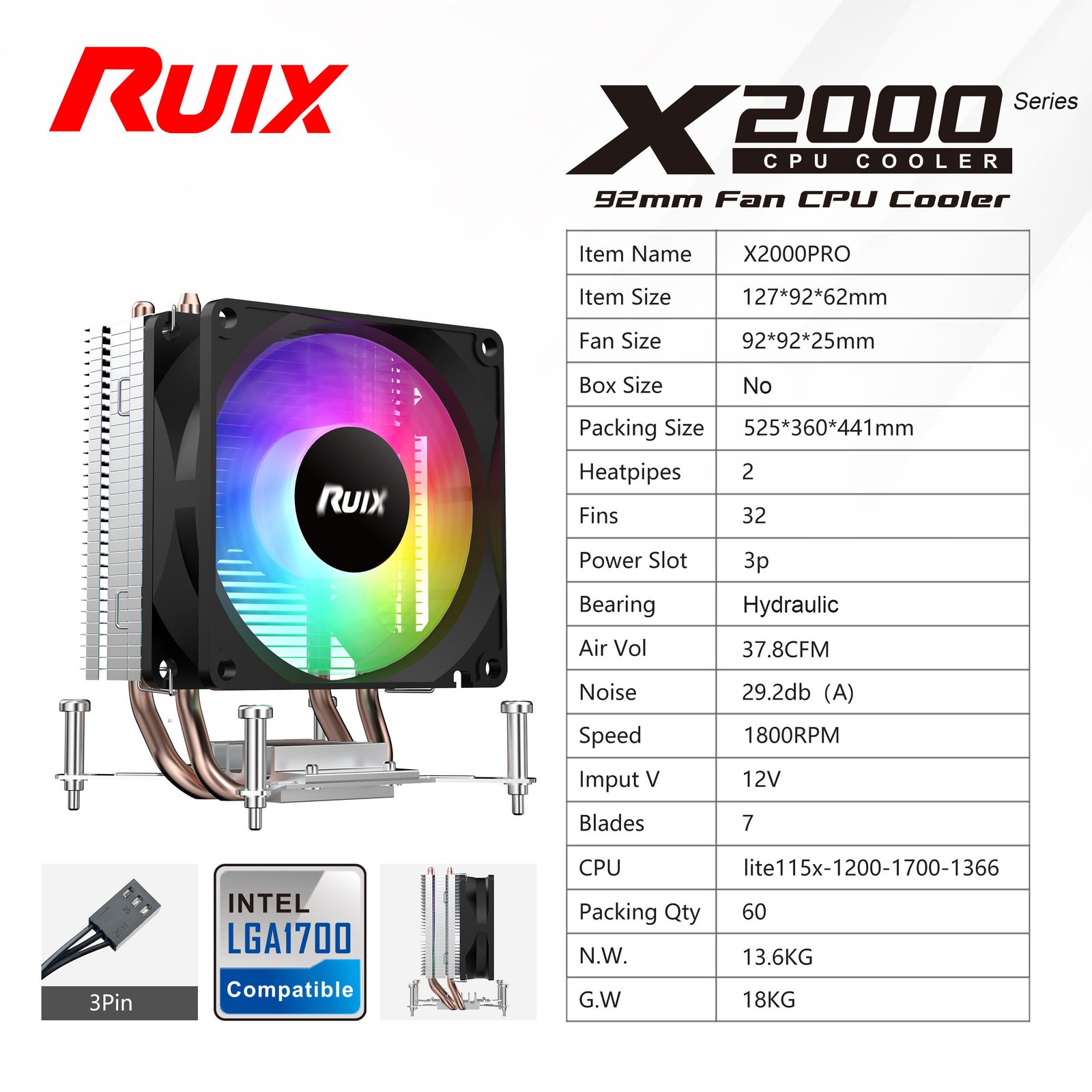 Ruix X2000 Pro CPU Cooler RGB